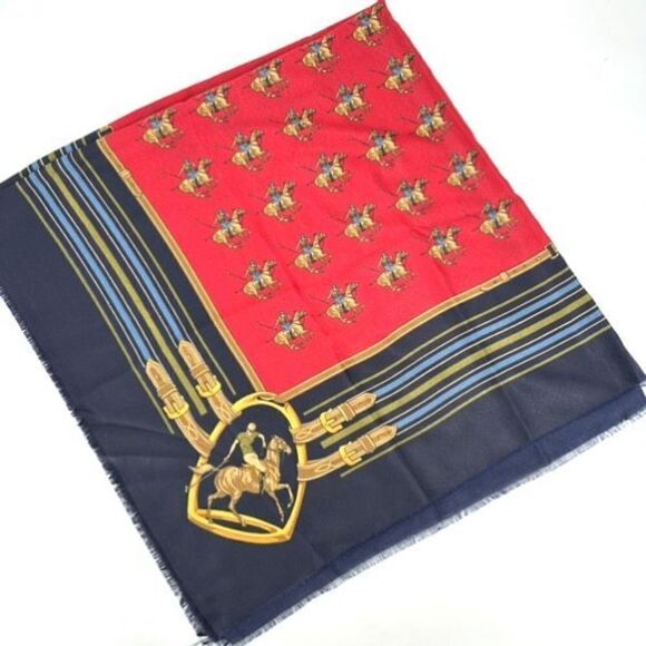 Women's Equestrian Horse Carriage Belt Print Fringe Scarf Made in Italy 45 x 46 - Picture 1 of 5